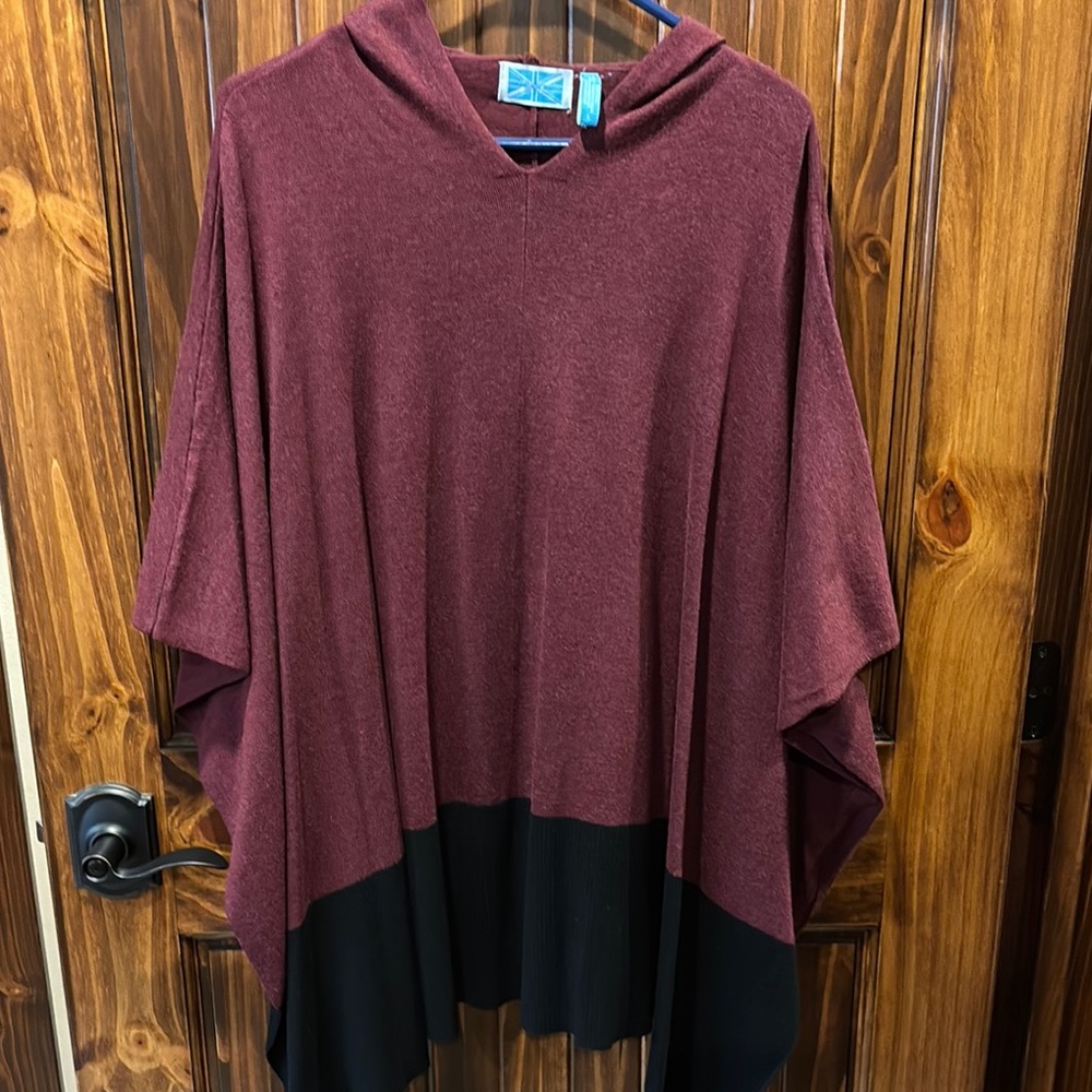 Burgundy and Black Poncho